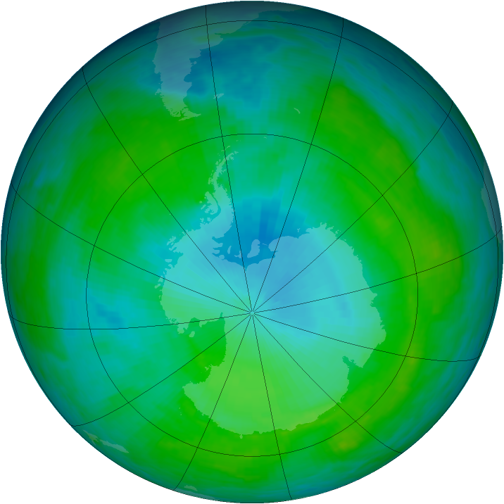 Antarctic ozone map for 30 January 1992